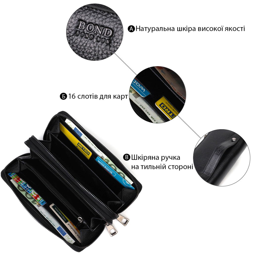 Гаманець Bond Accessories З двома відділеннями із натуральної шкіри Чорна (22027) - зображення 4