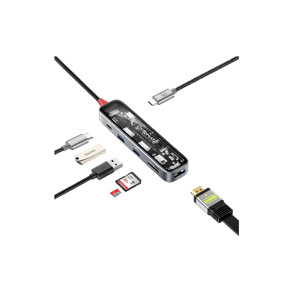 Концентратор Promate USB-C 7-in-1 Promate transhub-lite (transhub-lite) - изображение 1