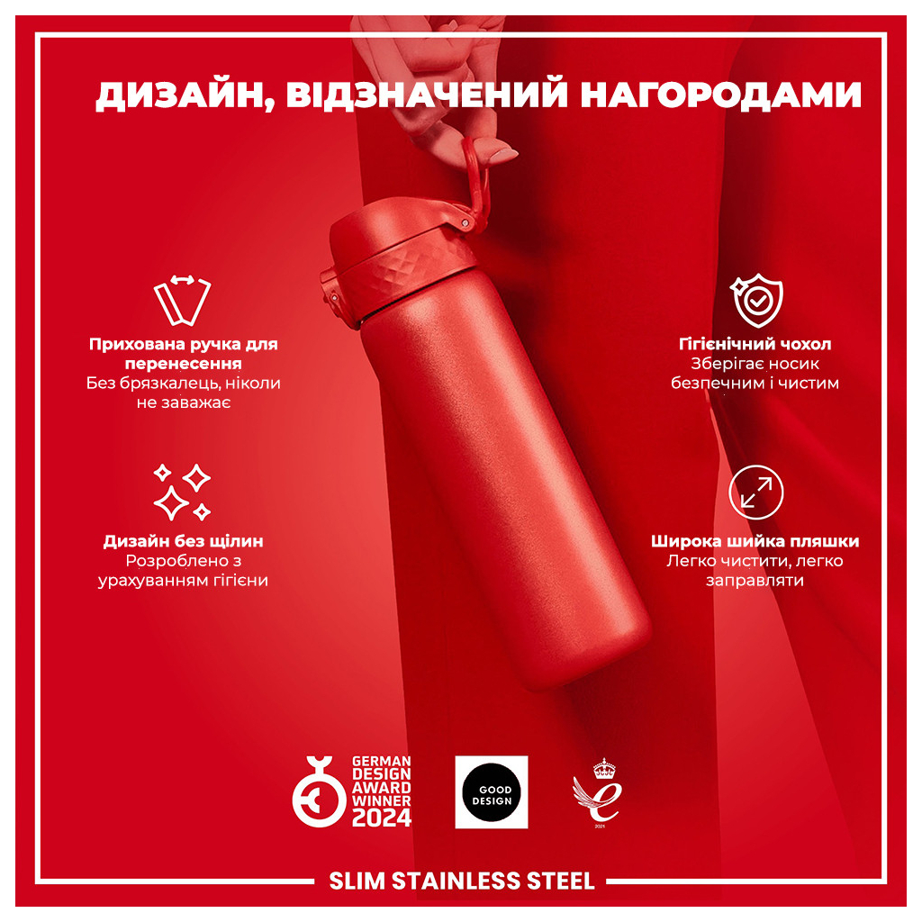 Пляшка для води ION8 OneTouch Stainless Steel 600 мл Red (I8SS600RED) - зображення 4