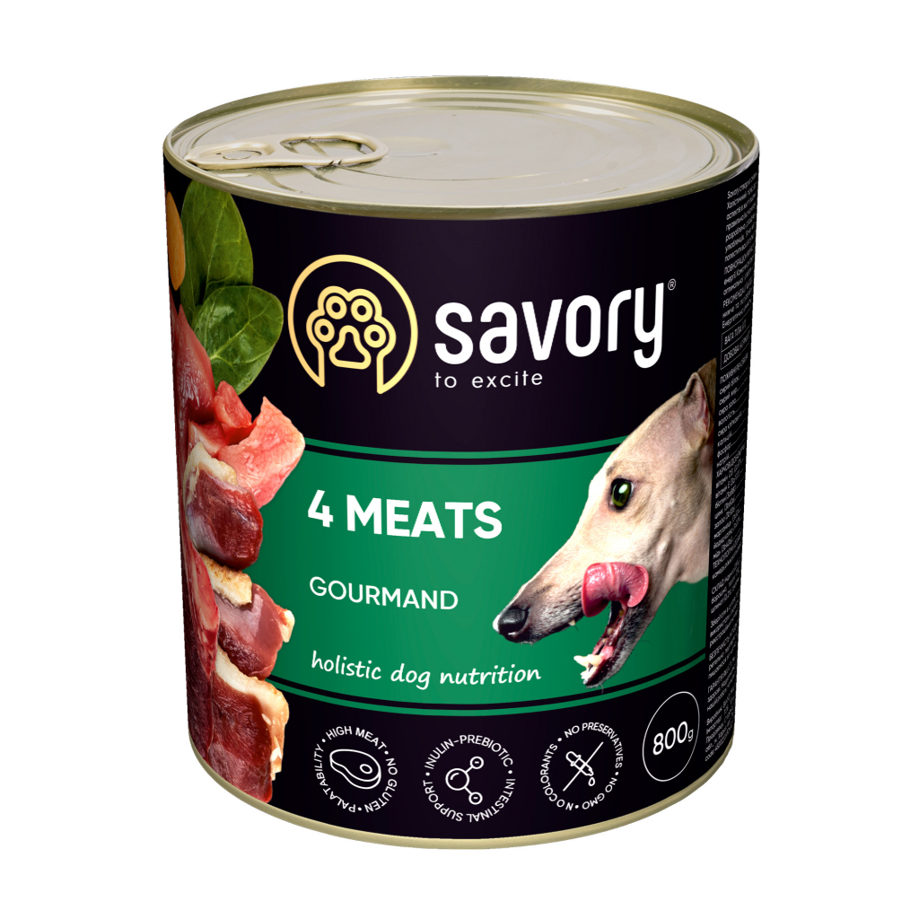 Консерви для собак Savory Dog Gourmand 4 види м'яса 800 г (4820232630402) - зображення 1