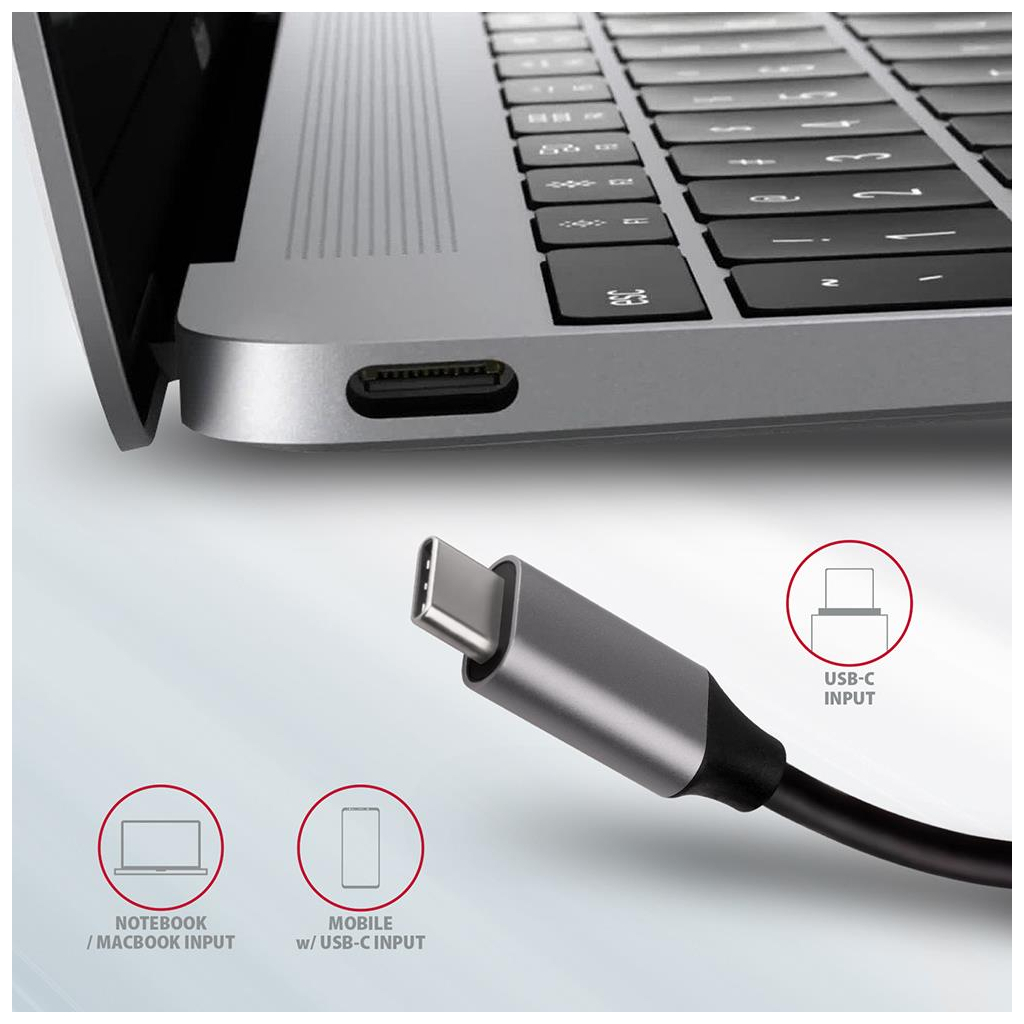 Концентратор AXAGON USB-C to 2xUSB-A + HDMI + RJ45 + SATA M.2 + PD 100W 0.18m grey (HMC-6M2) - зображення 8