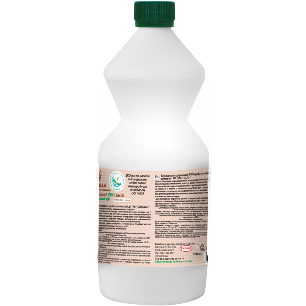 Відбілювач Tortilla Кисневмісний Еко засіб комплексної дії Білизна без хлору 850 мл (4823015909030) - изображение 2