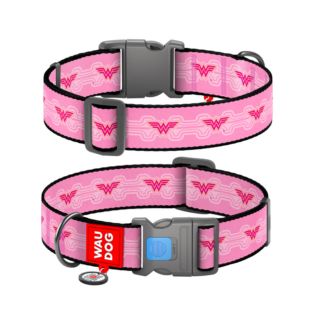 Нашийник для тварин WAUDOG Nylon з QR паспортом "Диво-жінка 1" пластиковий фастекс Ш 35 мм Д 46-70 см (284-2015) - зображення 1
