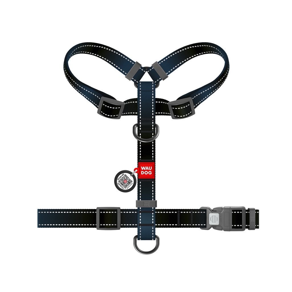 Шлея для собак WAUDOG Nylon Mono з QR-паспортом, пластиковий фастекс М чорна (52721) - зображення 3