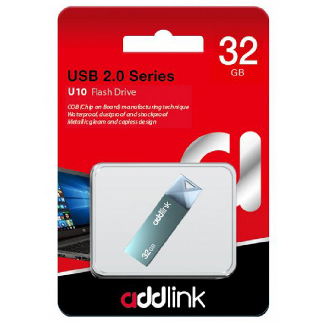 USB флеш накопичувач AddLink 32GB U10 Blue USB 2.0 (ad32GBU10B2) - зображення 3