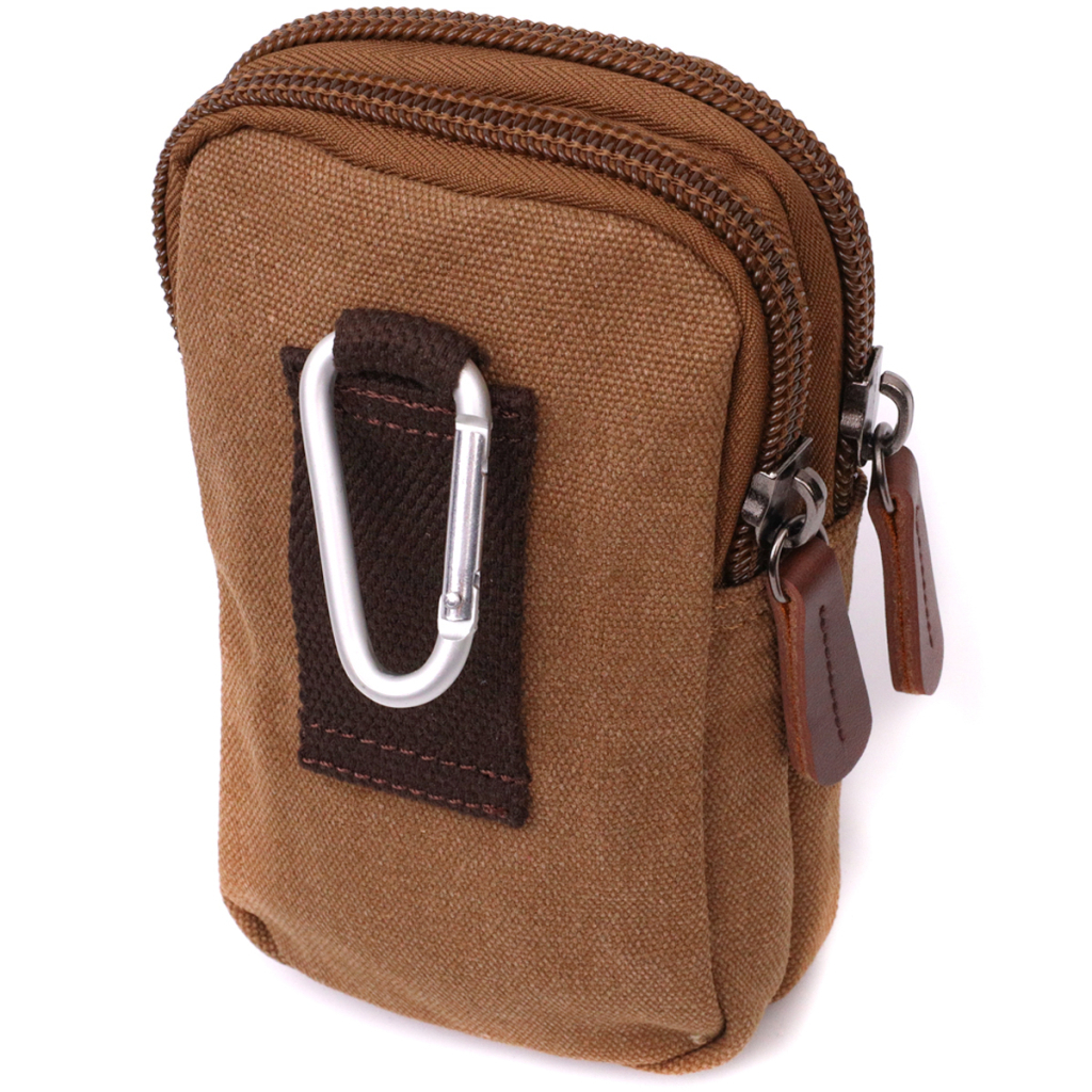 Сумка Vintage На пояс з металевим карабіном з текстилю Коричнева (22225) - зображення 2