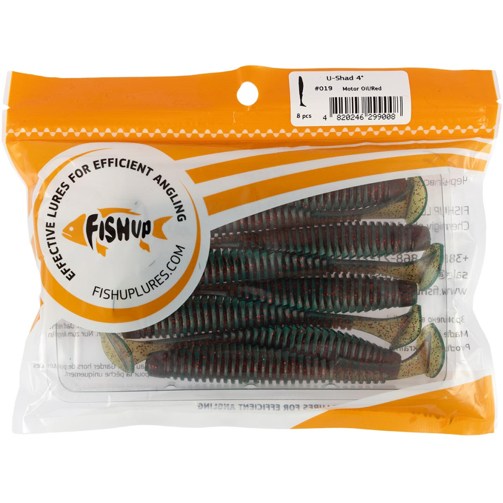 Силікон рибальський FishUP U-Shad 4" 019 - Motor Oil/Red (8шт/уп) (1864.13.97) - изображение 2