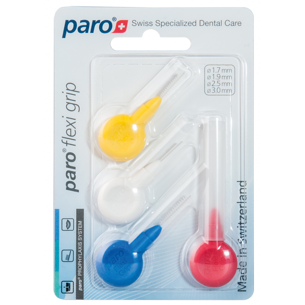 Щітки для міжзубних проміжків Paro Swiss Flexi Grip Набір зразків 4 різних розмірів (7610458010709) - изображение 1