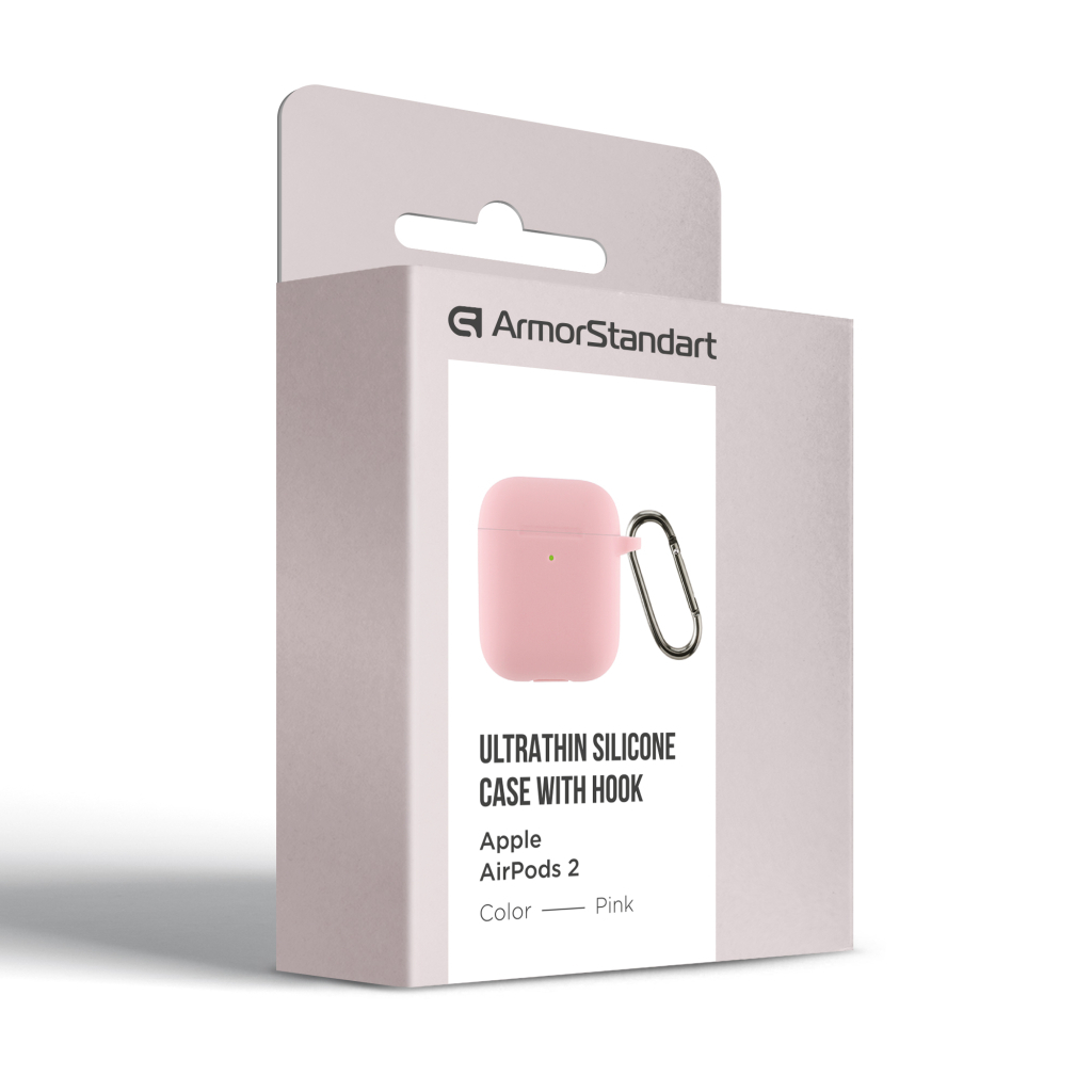 Чохол для навушників Armorstandart Ultrathin Silicone Case With Hook для Apple AirPods 2 Pink (ARM59688) - зображення 3