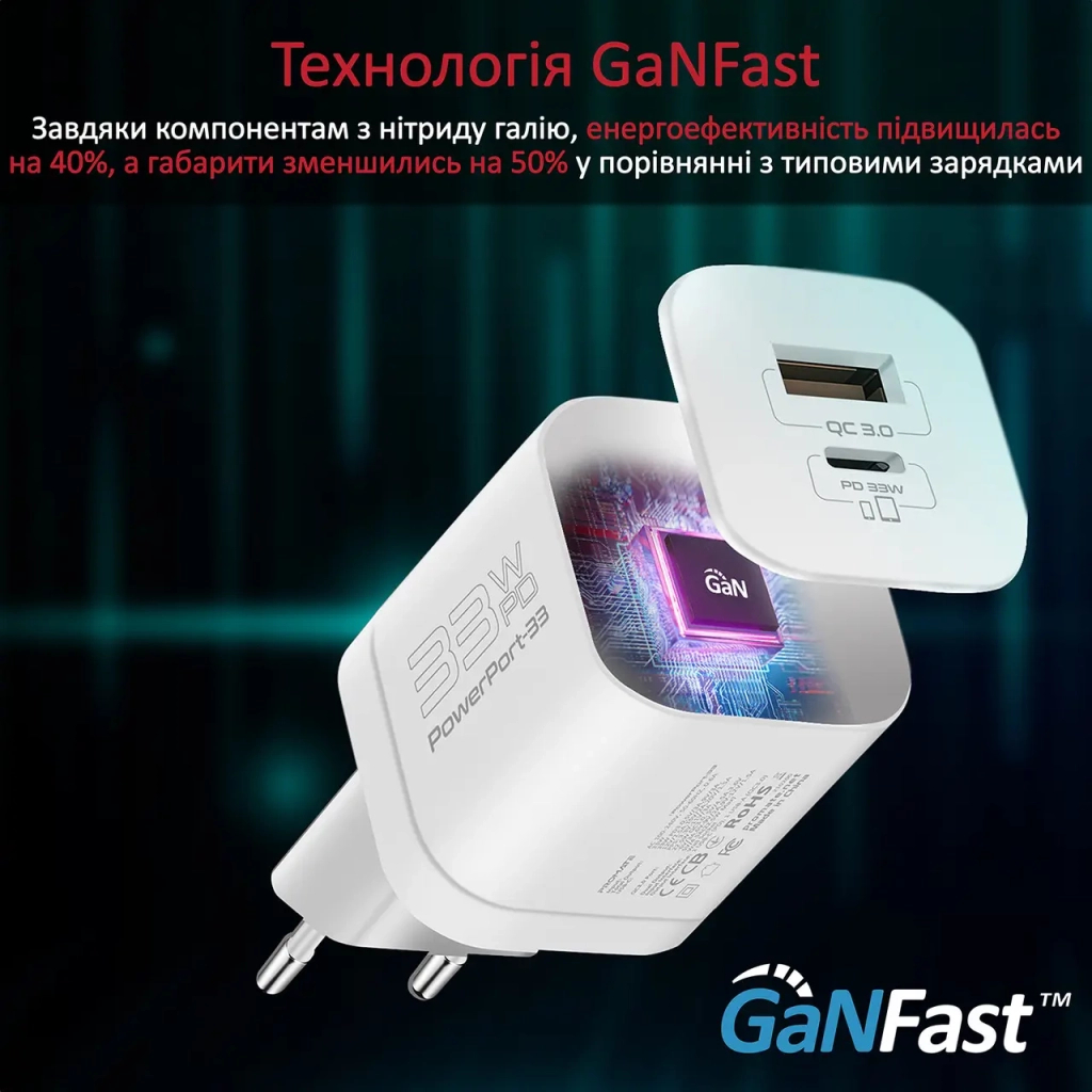 Зарядний пристрій Promate powerport-33.white - зображення 4
