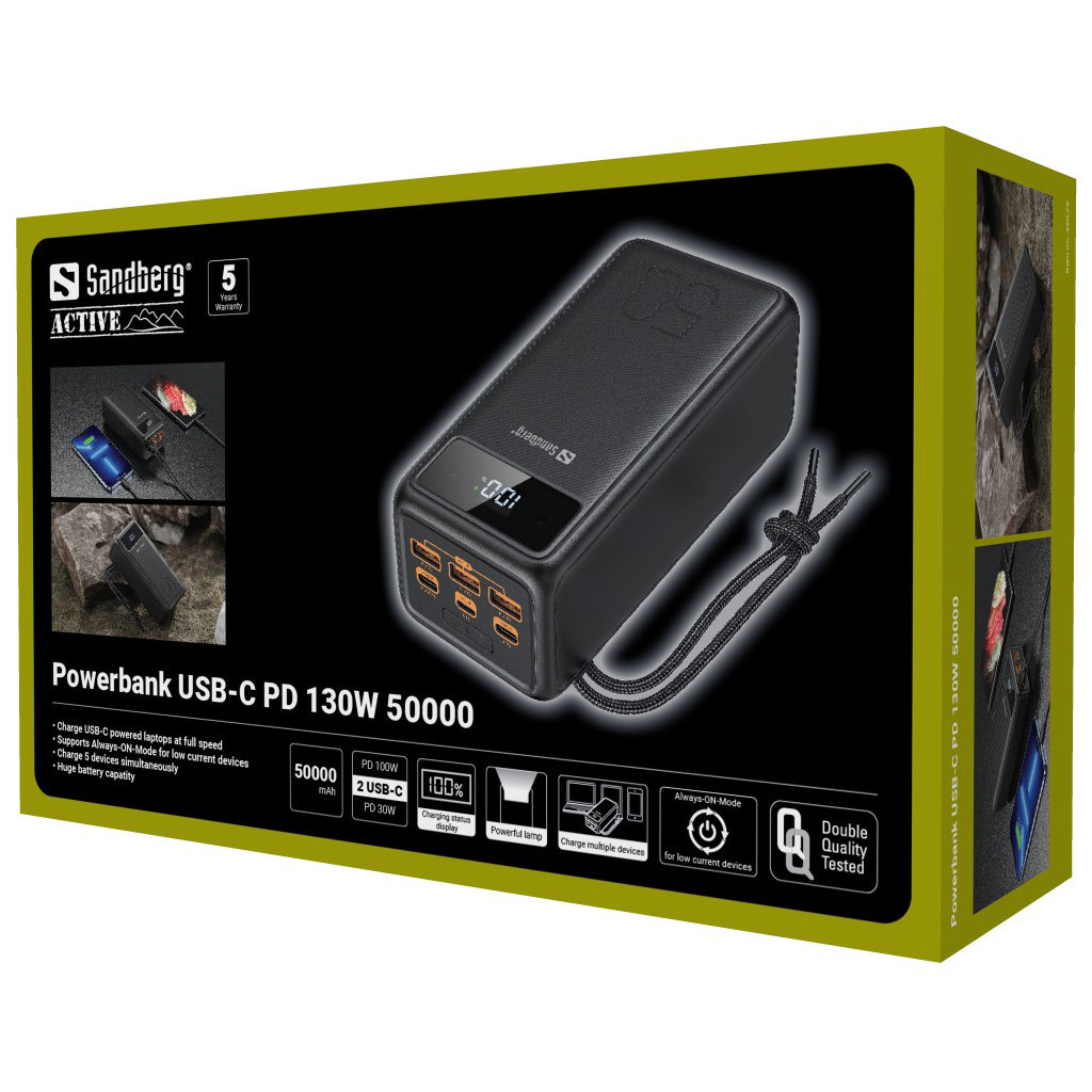 Батарея універсальна Sandberg 50000mAh 130W PD, 3хUSB 3xType-C LED 2W (420-75) - зображення 6