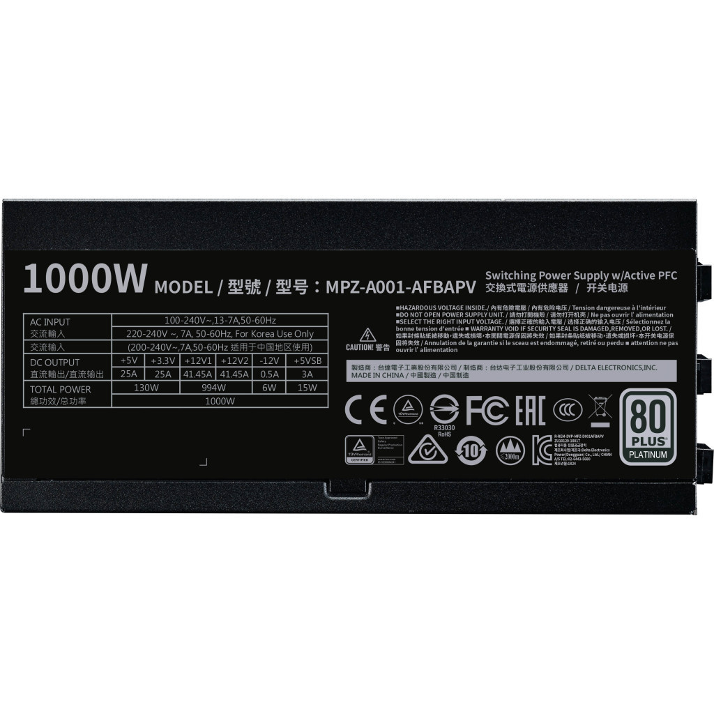 Блок живлення CoolerMaster 1000W V Platinum (MPZ-A001-AFBAPV-EU) - зображення 10
