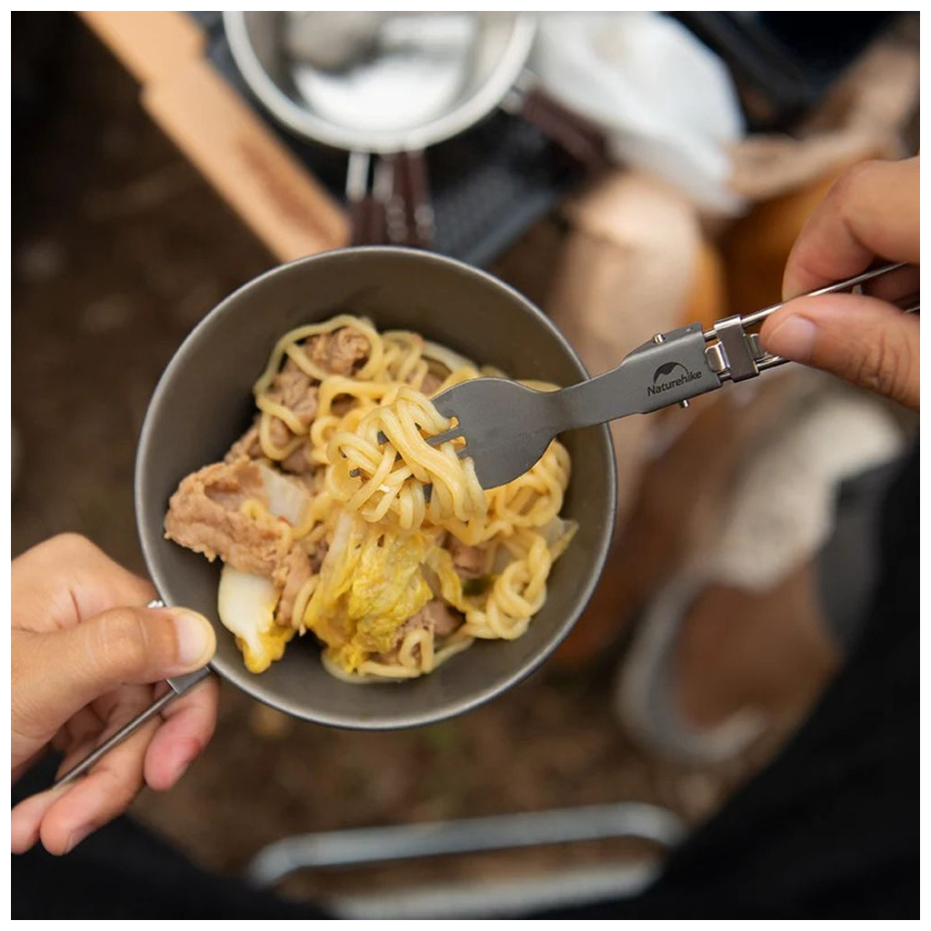 Ложка-виделка туристична Naturehike NH19C001-J сіра з мішечком (6927595734759) - зображення 3