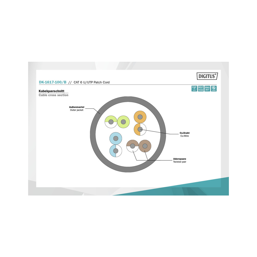 Патч-корд Digitus 10м, CAT 6 UTP, AWG 26/7, Cu, LSZH, blue (DK-1617-100/B) - зображення 5