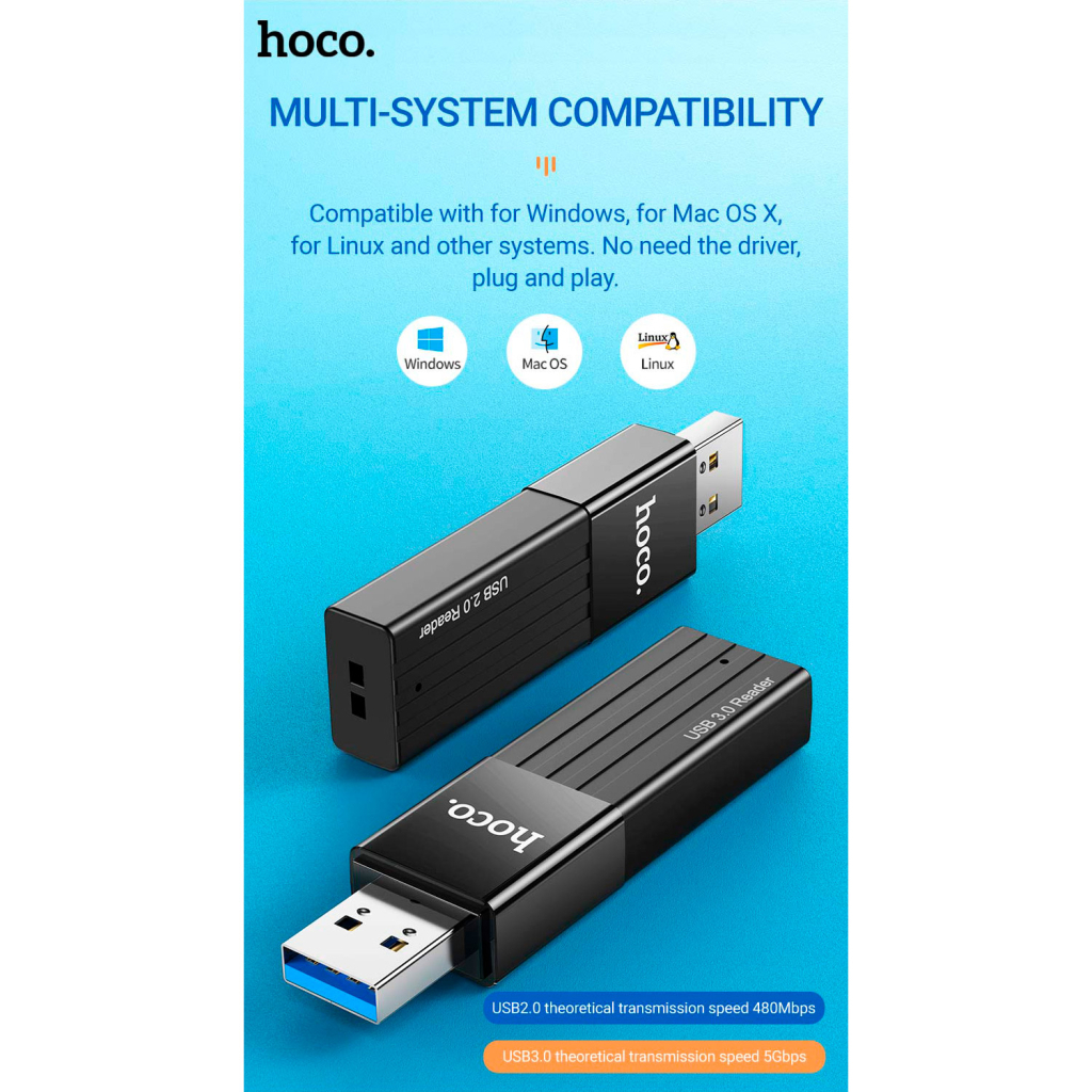 Зчитувач флеш-карт HOCO USB3.0 to microSD, microSDHC, microSDXC, SD, SDHC, SDXC, HB20 Black (6931474735218) - изображение 7