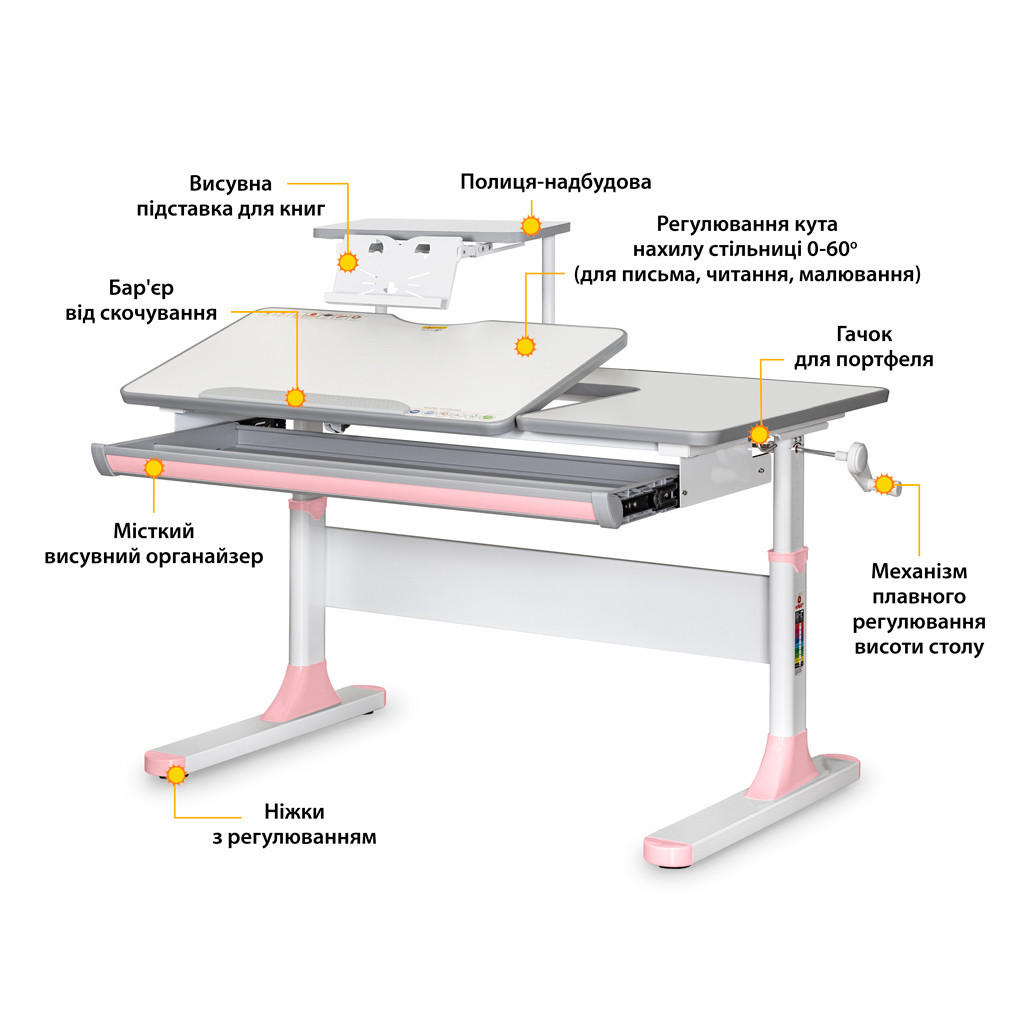 Парта Mealux Vancouver Multicolor Pink з полицею (BD-620 W/G MC+ PN+ S50) - зображення 2