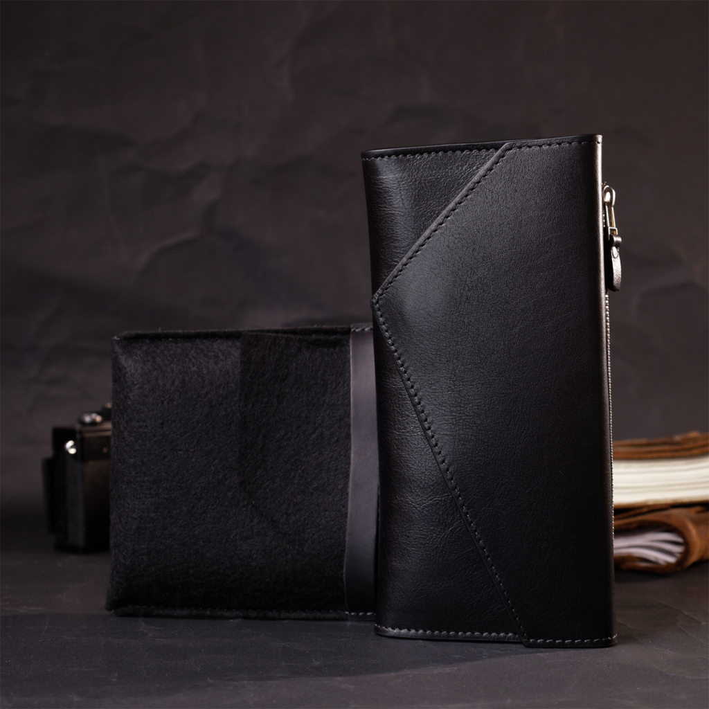 Гаманець Grande Pelle З монетницею зовні з натуральної шкіри Чорний (11646) - зображення 12