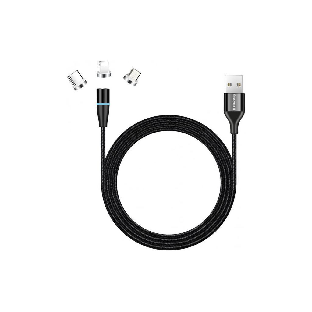 Дата кабель USB 2.0 AM to Lightning + Micro 5P + USB-C 1.0m Magnetic ColorWay (CW-CBUU038-BK) - picture 1
