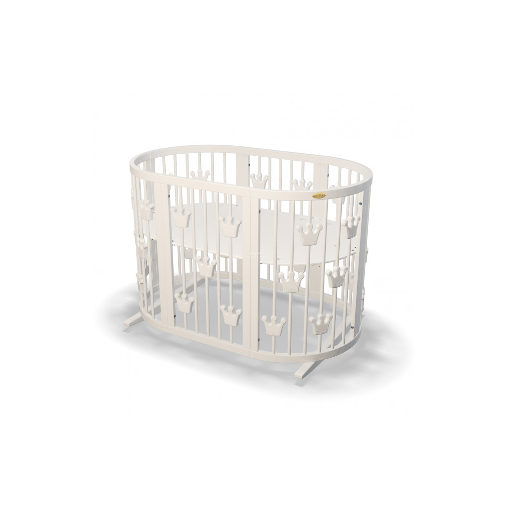 Ліжечко Ingvart трансформер Smart Bed Round (72х72, 72х120, 72х168 см) молочне з декором "Корони" (1319001) - зображення 1