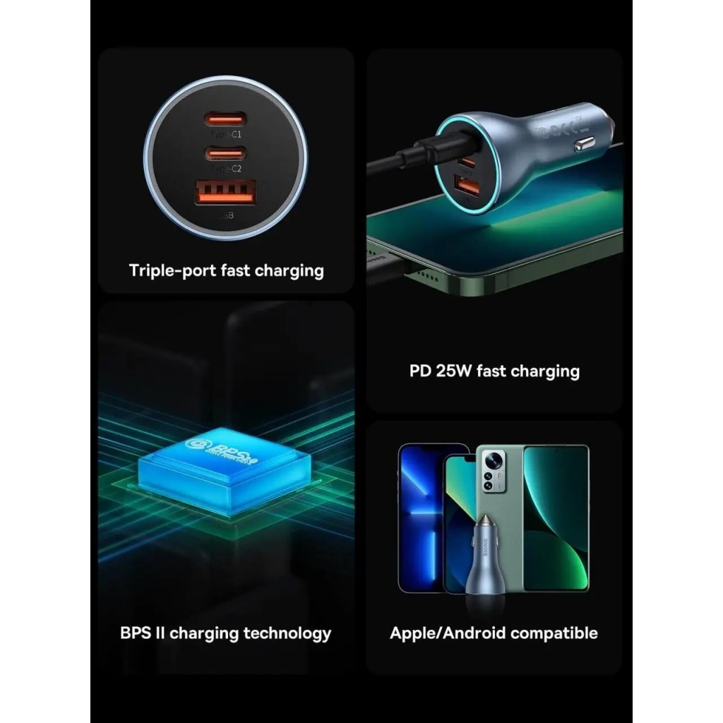 Зарядний пристрій Baseus 1xUSB + 2xUSB-C 65W Golden Contactor Pro dark gray (CGJP010013) - зображення 7