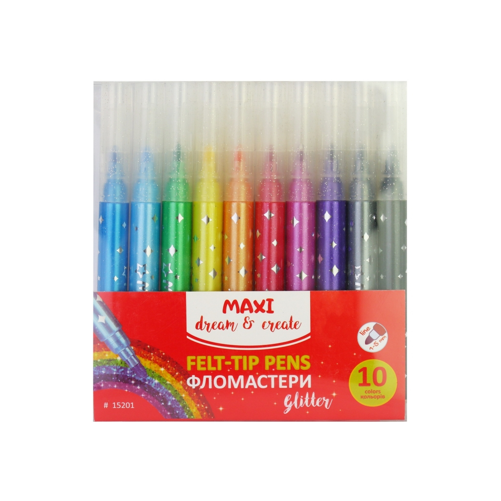 Фломастери Maxi з блискітками, 10 кольорів (MX15201) - зображення 1