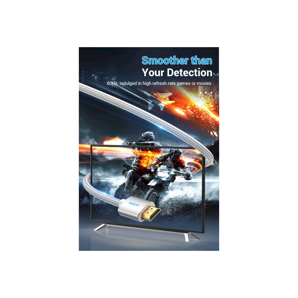 Кабель мультимедійний HDMI to HDMI 10.0m V2.0 4K 60Hz Silver Metal Type Vention (AABIL) - зображення 10