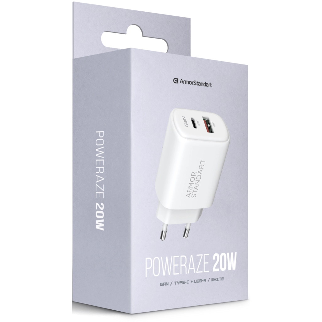 Зарядний пристрій Armorstandart 1xUSB-C PD25W + 1xUSB QC3.0 GaN white (ARM87066) - зображення 5