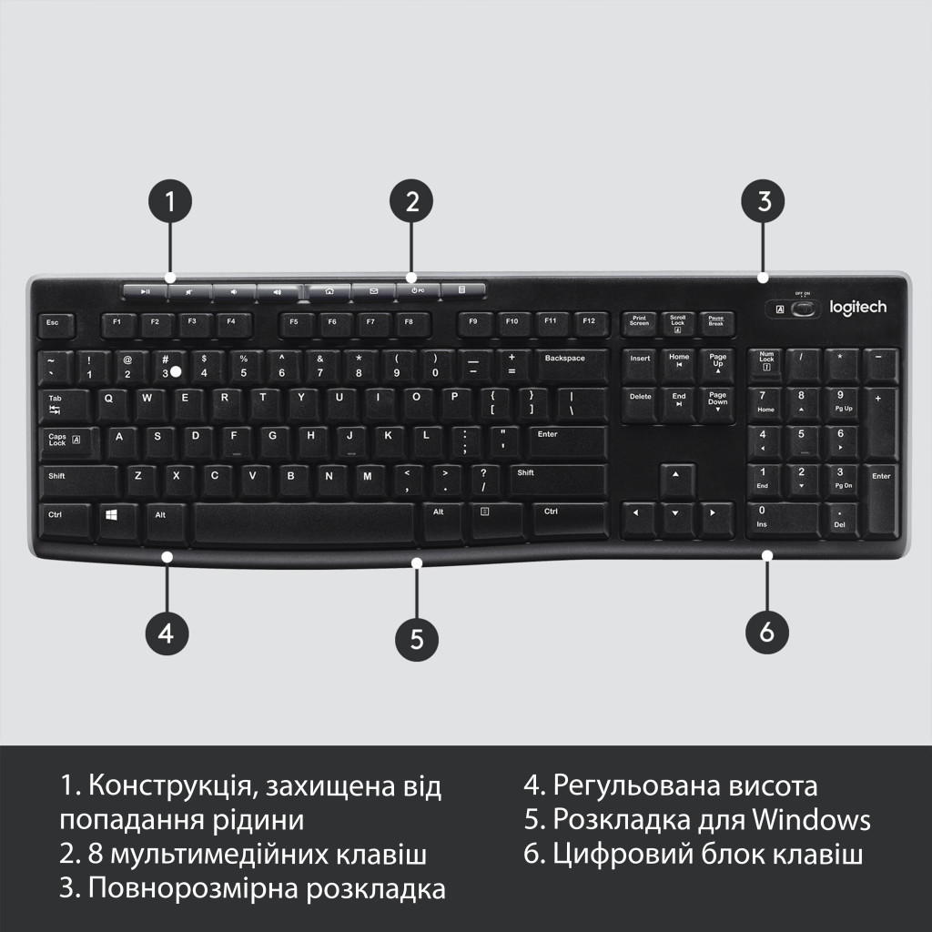 Клавіатура Logitech K270 Wireless UA Black (920-003738) - зображення 6