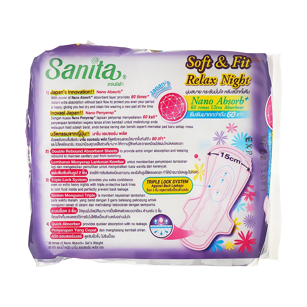 Гігієнічні прокладки Sanita Soft & Fit Relax Night Wing Cottony Soft 35 см 8 шт. (8850461090360) - зображення 2