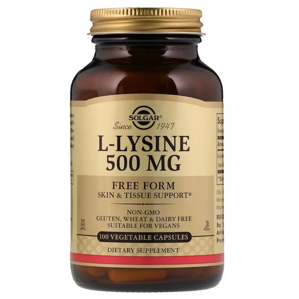 Амінокислота Solgar L-Лізин, L-Lysine, 500 mg, 100 вегетаріанських капсул (SOL-01681) - зображення 1