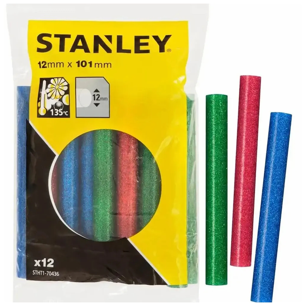 Клейові стержні Stanley d=11,3 мм, L= 100 мм, низкотемпературный, три цвета, 12 шт (STHT1-70436) - изображение 1