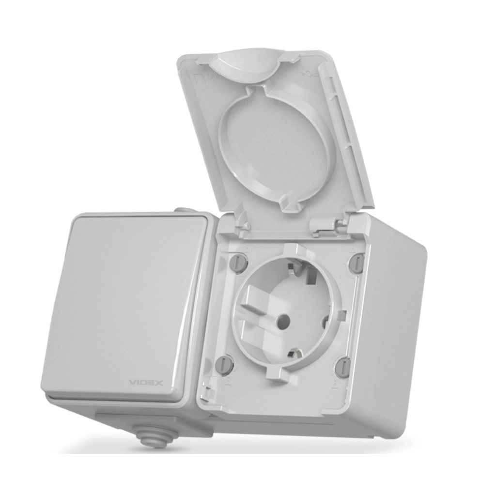 Вимикач Videx BINERA IP65 зовнішня 1ая із заземленням (VF-BNW3-G) - изображение 1