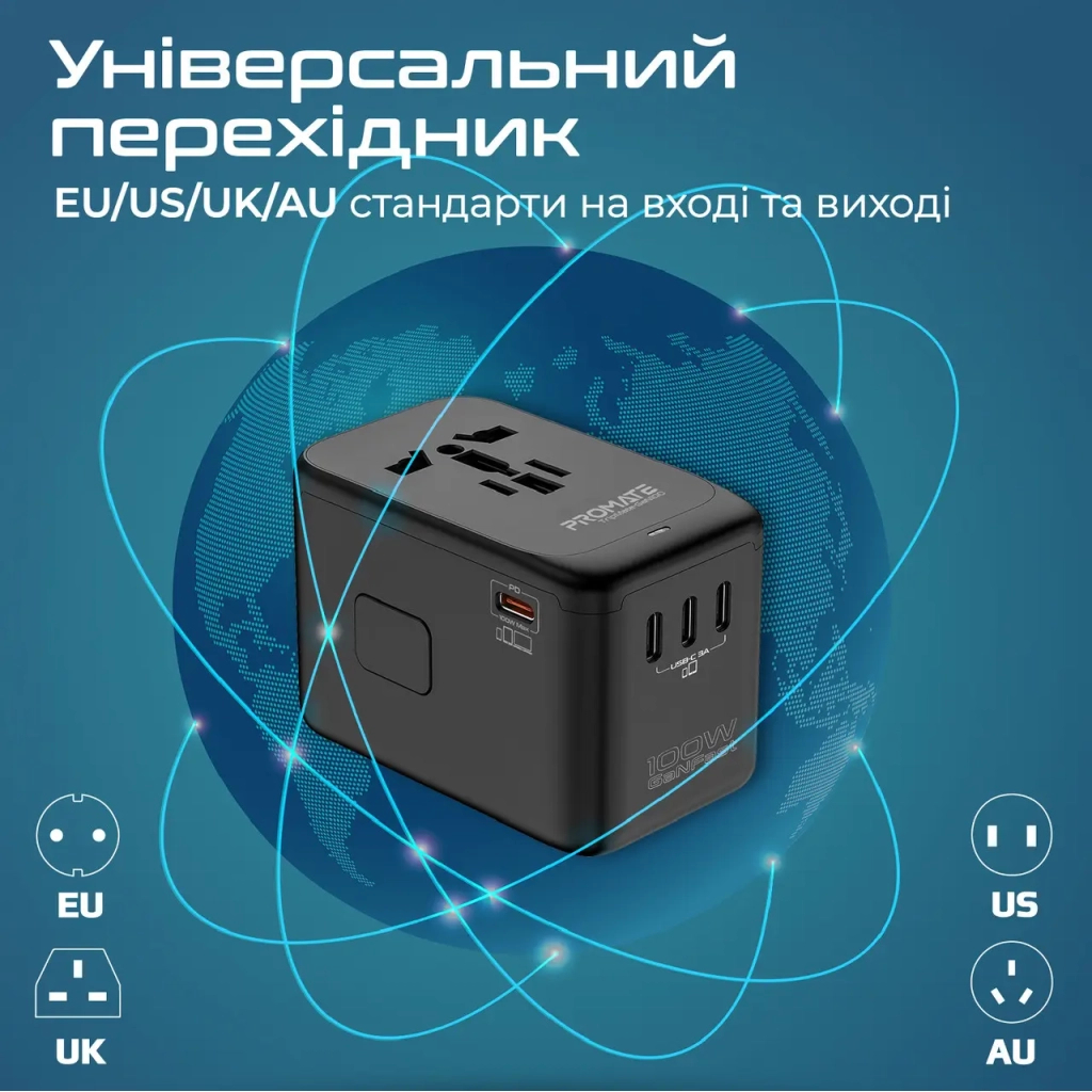 Зарядний пристрій Promate tripmate-gan100 - изображение 3
