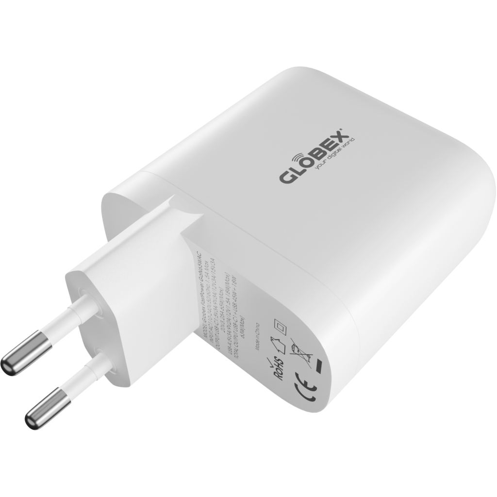 Зарядний пристрій Globex GaN 1xUSB + 1xUSB-C 65W FastPower white (GaN65WAC) - зображення 3