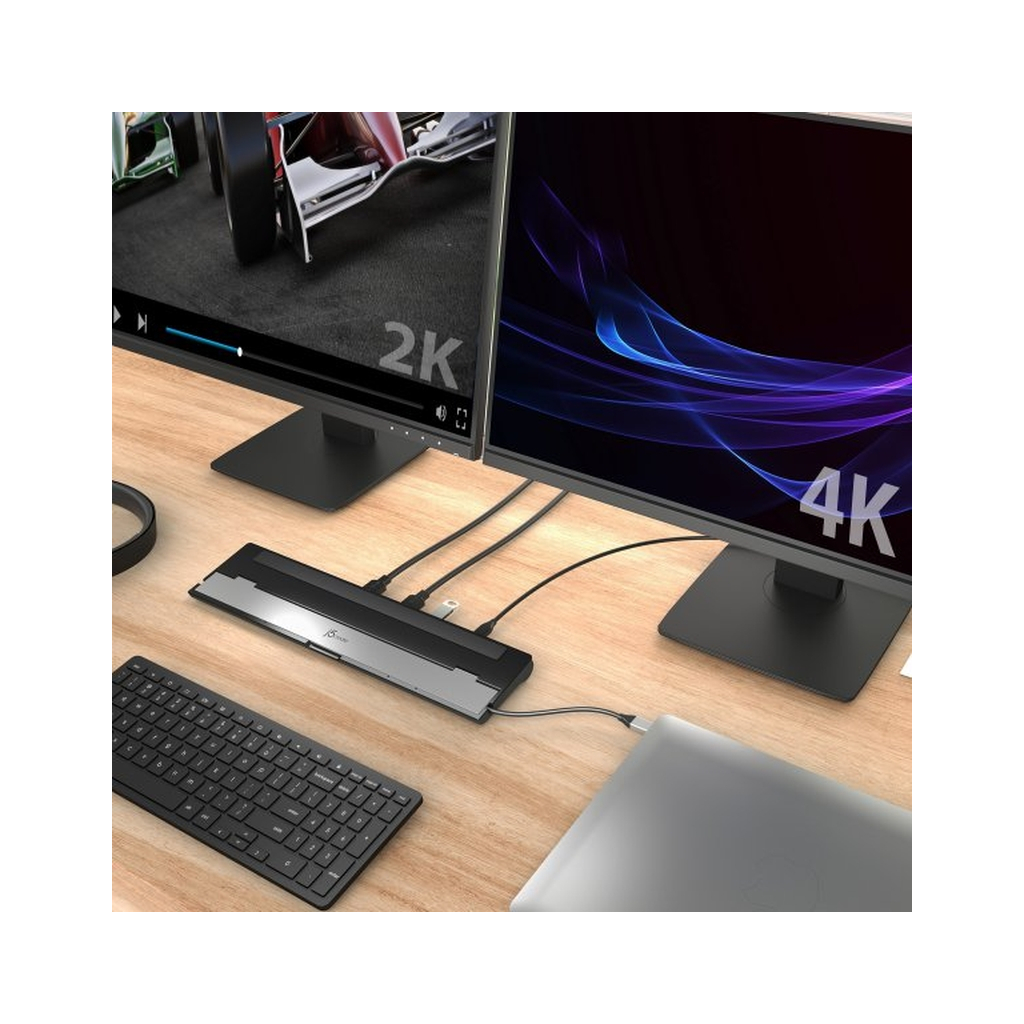 Порт-реплікатор J5create Dock-Station USB-C 10-in-1 (HDMI/PD/USB-A/USB-C/LAN/картридер/audio) (JCD542-N) - зображення 9