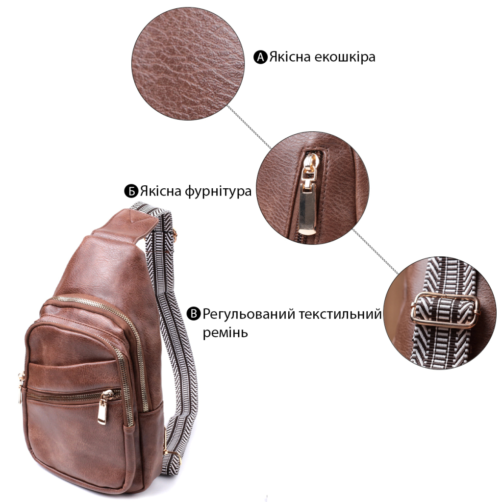 Сумка Vintage З однією лямкою через плече з екошкіри Коричнева (22760) - зображення 4