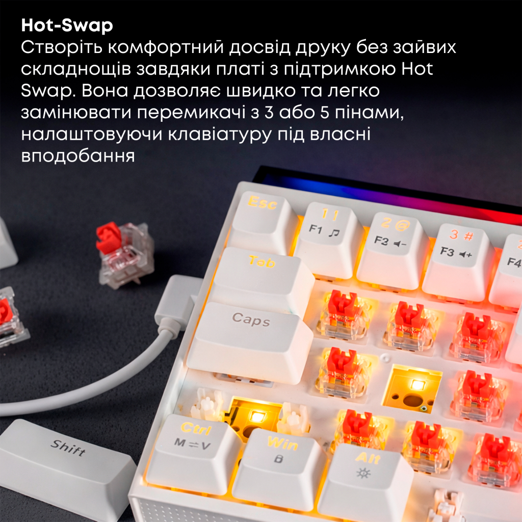 Клавіатура Ajazz NK68 Red Switch USB UA White (NK68-R-W) - изображение 10
