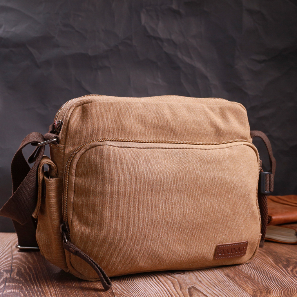 Сумка Vintage Чоловіча месенджер з текстилю Коричнева (22205) - зображення 11