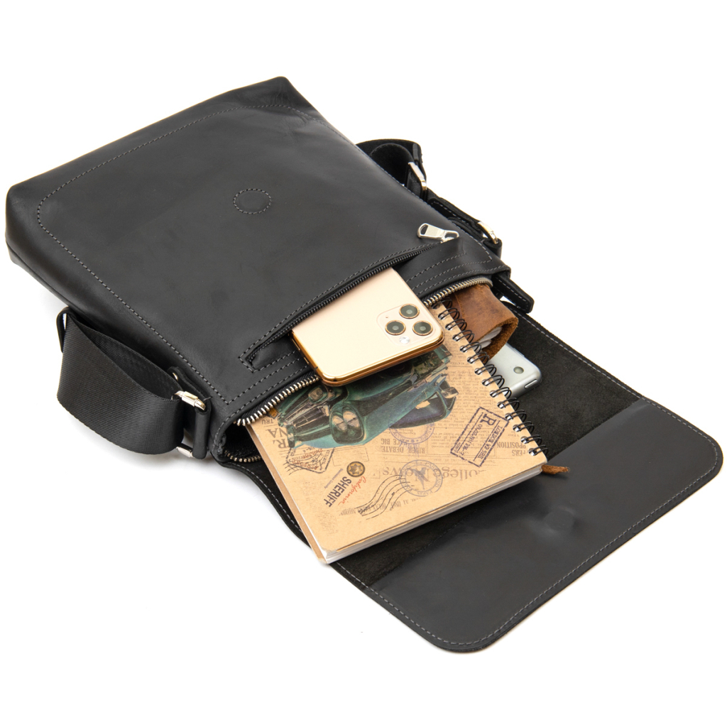 Сумка Grande Pelle Шкіряна чоловіча Чорна (11431) - зображення 7