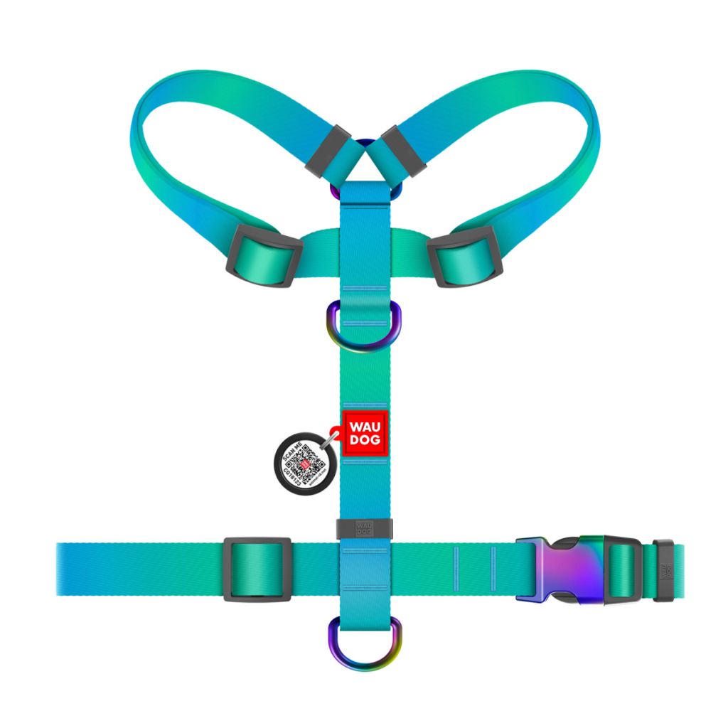 Шлея для собак WAUDOG Nylon Recycled анатомічна H-подібний L блакитна (46542) - зображення 2