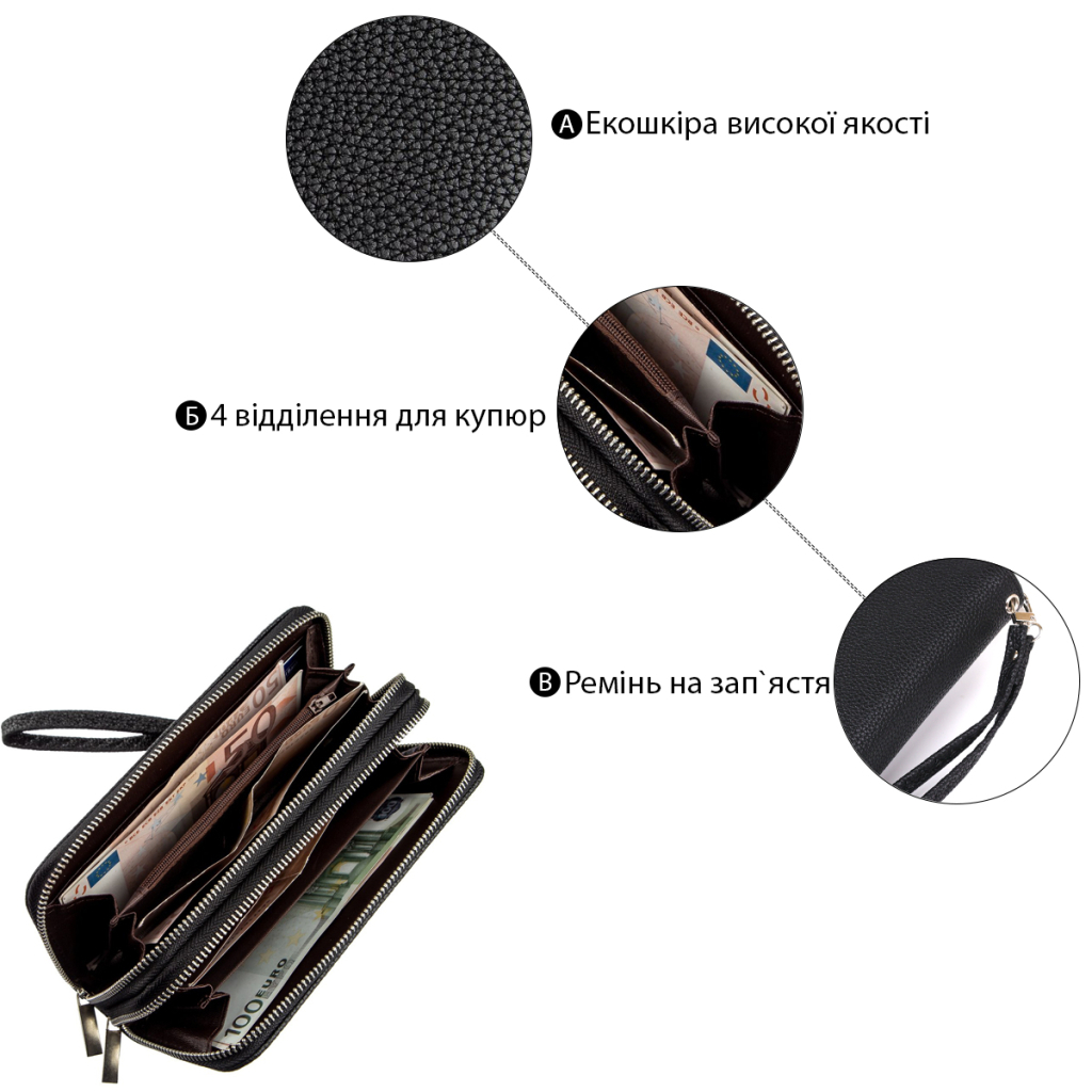 Гаманець Kivi З зернистої екошкіри Чорний (19045) - зображення 5