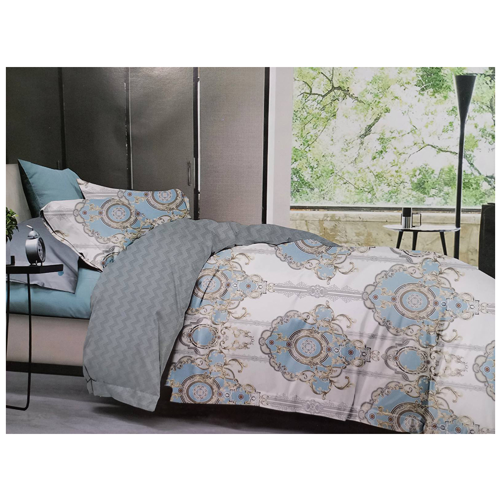 Постільна білизна ШЕМ Royal Satin біло-сіра з принтом двоспальна 180 х 220 (1,8 RS_біло сіра з принтом) - зображення 1