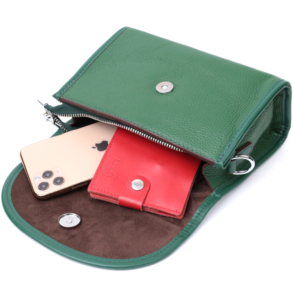 Сумка Vintage Компактна жіноча шкіряна з напівкруглим клапаном Зелена (22260) - зображення 9