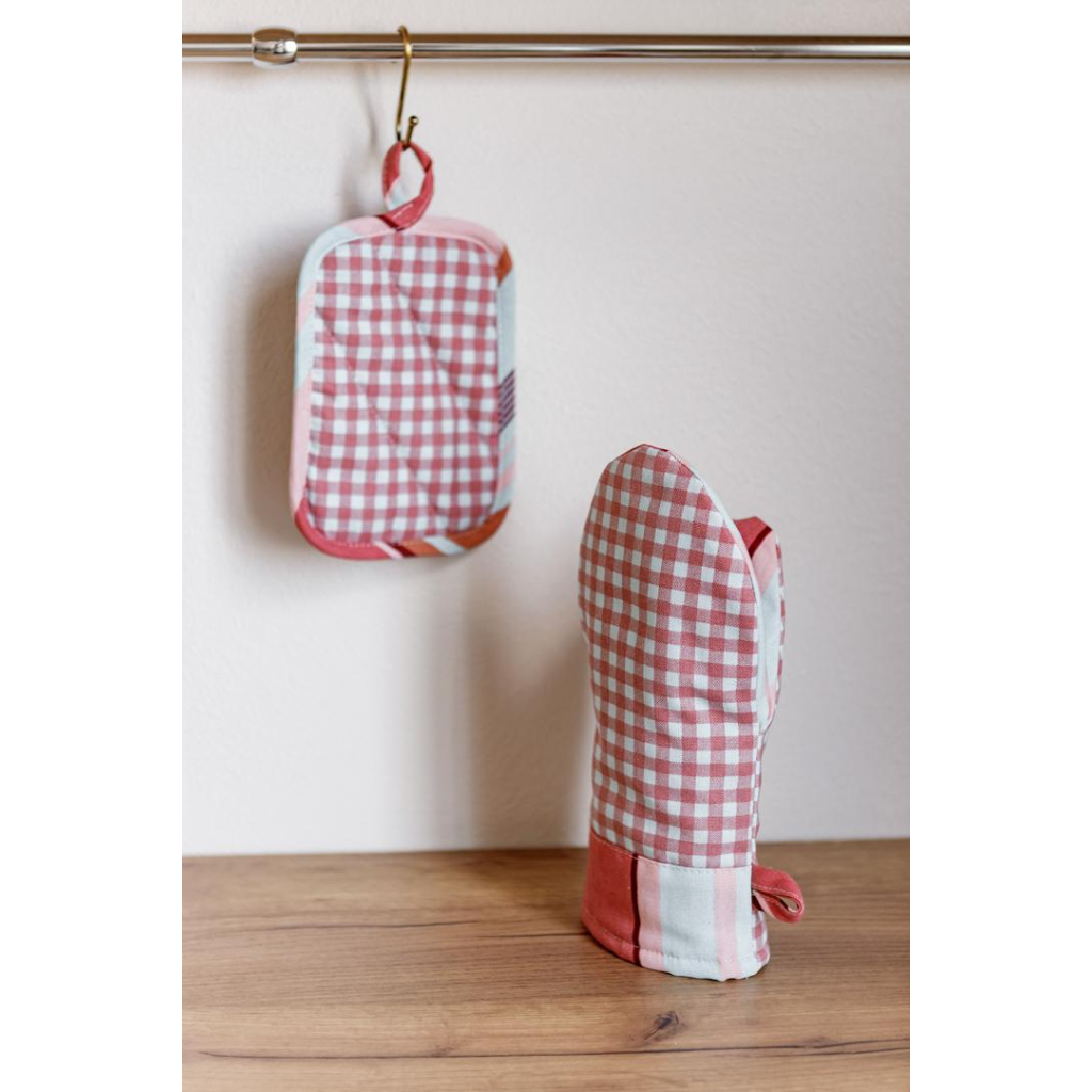 Кухонна прихватка Прованс Набір рукавиця 29х15 та прихватка 15х20 Коралова клітинка (035661) - изображение 3