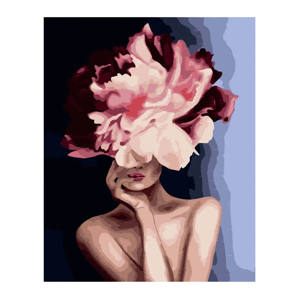 Картина по номерам Strateg Дівчина рожева півонія 40х50 см (VA-2578) - зображення 1