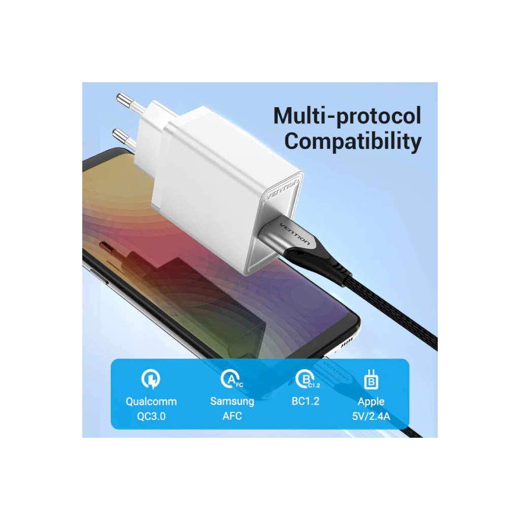 Зарядний пристрій Vention 1xUSB 18W (USB-A) QC3.0 white (FABW0-EU) - зображення 5
