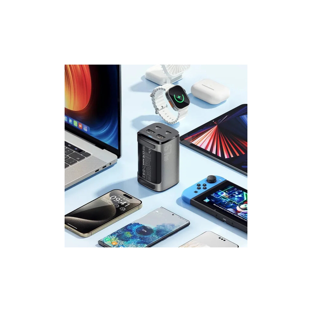 Зарядний пристрій Essager 2xUSB-C + 2xUSB 67W GaN (ECT2AC-JYB0G-Z) - зображення 4