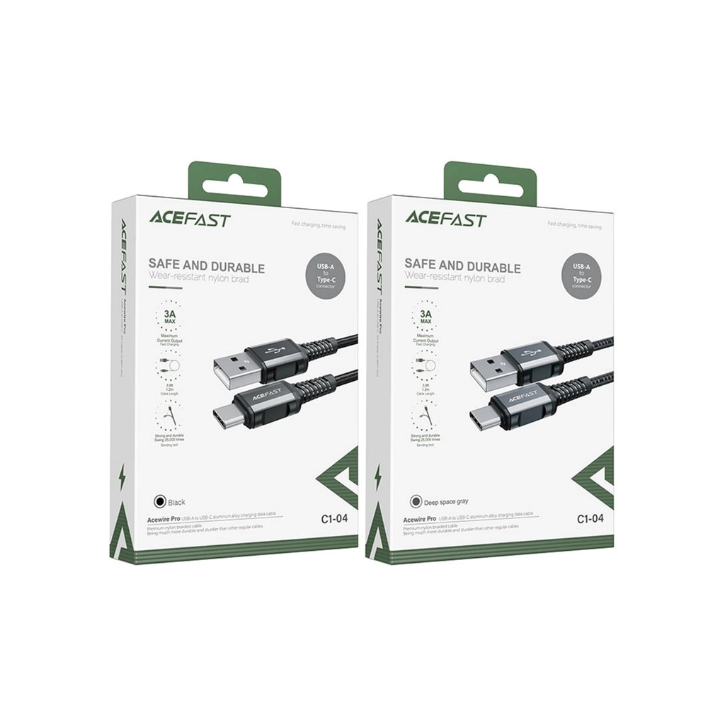 Дата кабель USB 2.0 AM to USB-C 1.2m 3A nylon C1-04 black Acefast (6974316280545) - зображення 4