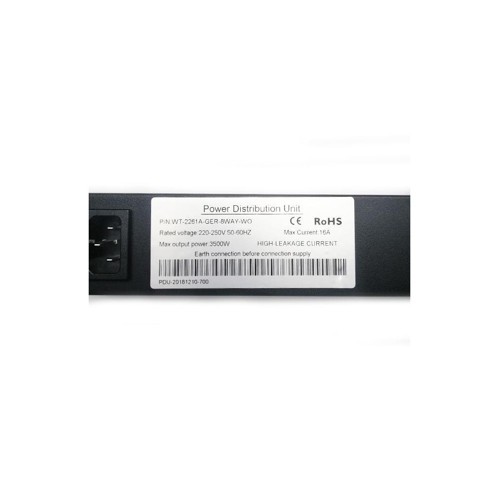 Силовий блок Eserver 19" 8 розеток, вимикач, алюм. корпус PDU 220В, 16А (WT-2261A-GER-8WAY-WO) - изображение 4