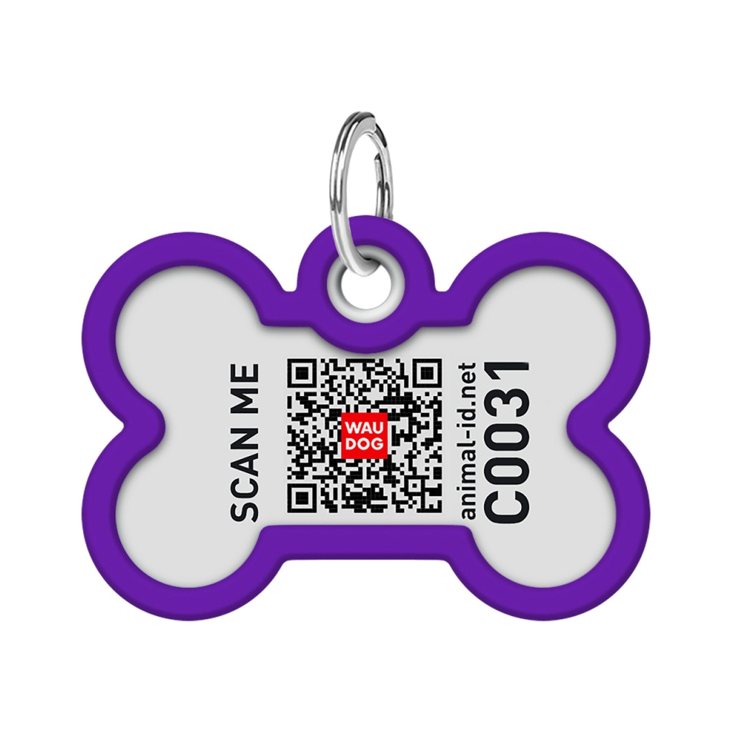Адресник для тварин WAUDOG Smart ID з QR паспортом "Градієнт фіолетовий", кістка 40х28 мм (231-4034) - зображення 3